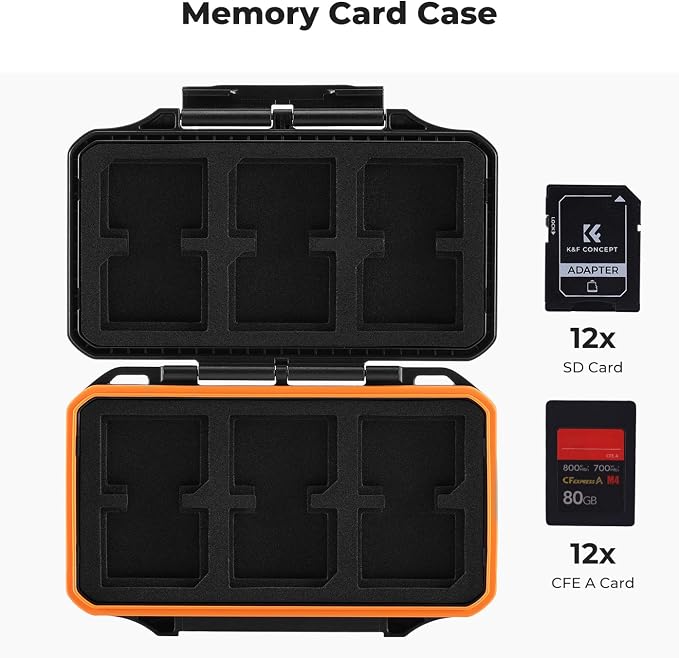 K&F CONCEPT 24 Slots Memory Card Case, Water-Resistant Shockproof | Memory Card Storage Carrying Case for 12 SD SDXC SDHC Cards, 12 CFexpress Type A Cards, PM03 - Image 2