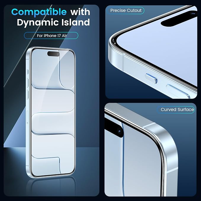 Fotbor Compatible for 3 Pack iPhone Air Screen Protector With 1 Set Camera Lens Protector, 2025 Upgrade 9H+ Premium Tempered Glass 17air, Easy Installation Kits, 6.5 inch - Image 6