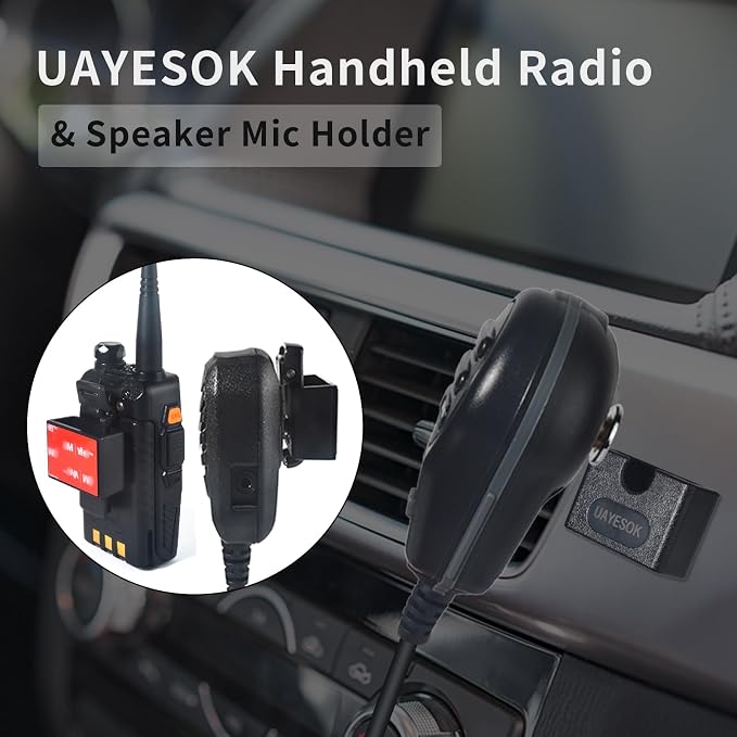 UAYESOK Adhesive Two-Way Radio & Speaker Mic Vehicle Clip Holder | CB Microphone Dash Mount, For Baofeng Quansheng Retevis Cobra Midland Uniden TYT Walkie Talkie Scanner - Image 2