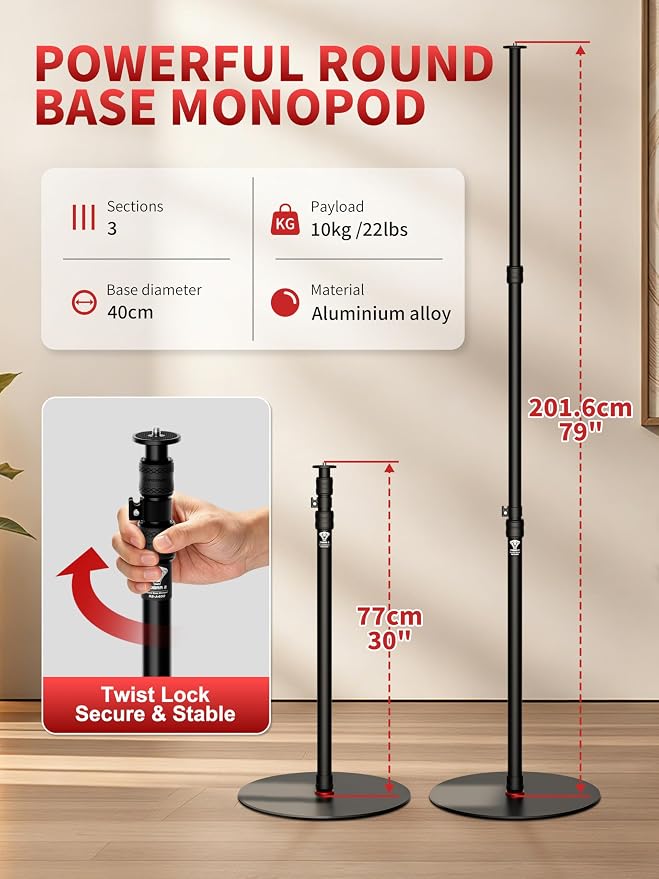 IFOOTAGE Cobra RB-A400-PE Professional Projector Stand, Heavy Duty Aluminium Tripod Stand with Adjustable Ball Head, 90° Tilt Angle, Weighted Base for Projector, DSLR, LED Light (79") - Image 2