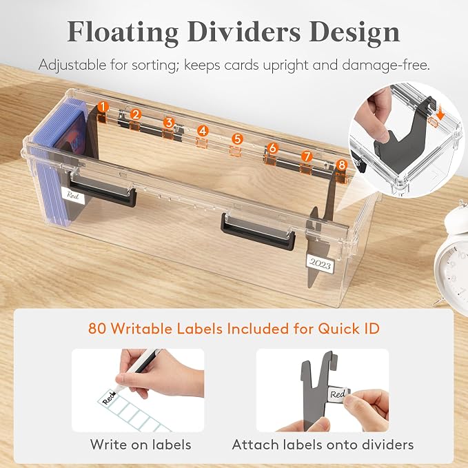 Lifewit Trading Card Storage Box with Handle, Fit for Toploader, 4 Pcs | Stackable Reinforced Latch Case with 8 Adjustable Dividers, Writable Labels, Organizer for MTG TCG Sports Baseball Bulk Cards - Image 5