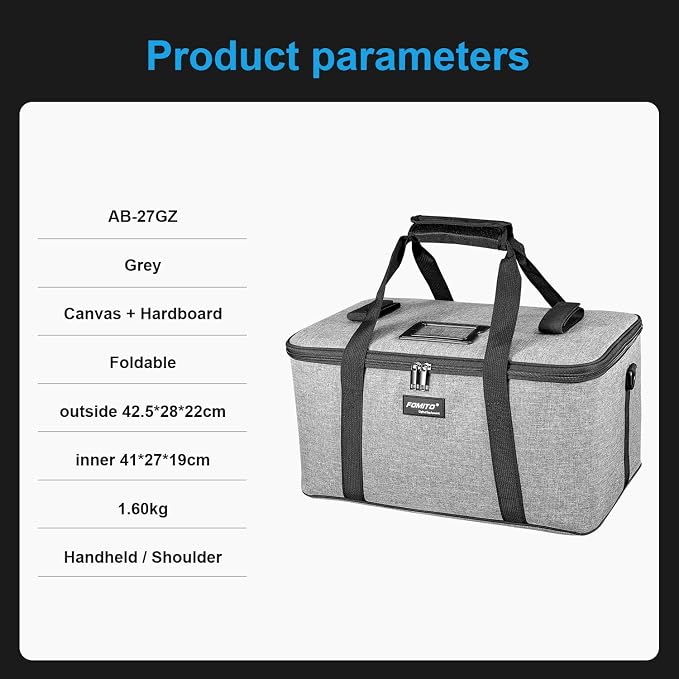 FOMITO AB-27 Foldable Camera Bag 16.73in x 11in x 8.66in Shockproof Case for DSLR, Gimbal, Drone Heavy-Duty Handle DIY liner - Image 7