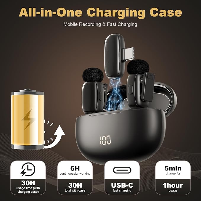 Wireless Lavalier Mini Microphone for iPhone ipad Android | 30H Long Battery Life, Noise Cancellation, Plug & Play for Vlogging, Video Recording, Podcast, YouTube, TikTok - Image 2