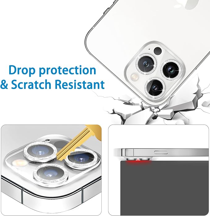 3 Pack Dengduoduo Tempered Glass Camera Lens Protector for iPhone 14 Pro 6.1" & iPhone 14 Pro Max 6.7", Glitter Bling Diamond, Ultra HD, 9H Hardness, Anti-Scratch, Case Friendly, Easy to Install [No Affect on Night Shots] - Image 4