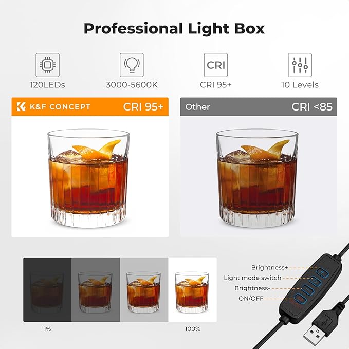 K&F CONCEPT Photo Studio Light Box 12"x12" 120 LED Lights & 6 PVC Backdrops | Photography Shooting Tent Kit CRI>95 with 6 PVC Backdrops for Jewelry, Watch, Cosmetics, Small Product Photography ZYDYSY01 - Image 2