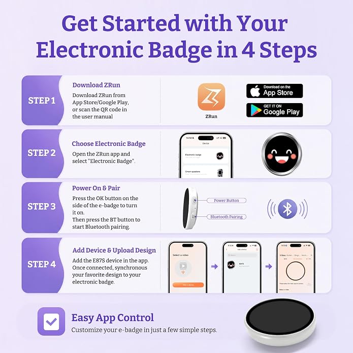 HD Digital Badge Pin with TouchScreen, Personalized E Badge for Backpack | Electronic Digital Display Badge with Custom Photo GIF Video Slideshow, Lightweight Pixel Display Smart Button Gift - Image 6