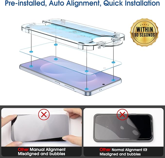 amFilm OneTouch for Samsung Galaxy S25 Edge Screen Protector Tempered Glass | Auto-Alignment, 30s Install, Bubble Free, Scratch & Drop Protection, HD Clear, Camera Lens Protector, 2+2 Pack (S25E-6.7'') - Image 3