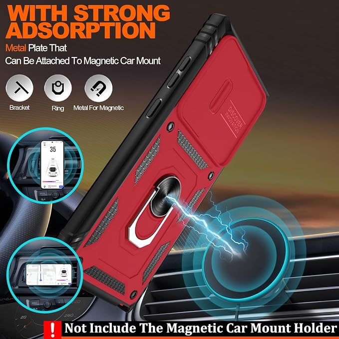 Gritup for Samsung Galaxy S23 Ultra Case with 2PCS Screen Protector, Build in 360° Rotating Ring Kickstand, Military Grade Protective Case for S23 Ultra Phone, Red+Black - Image 6