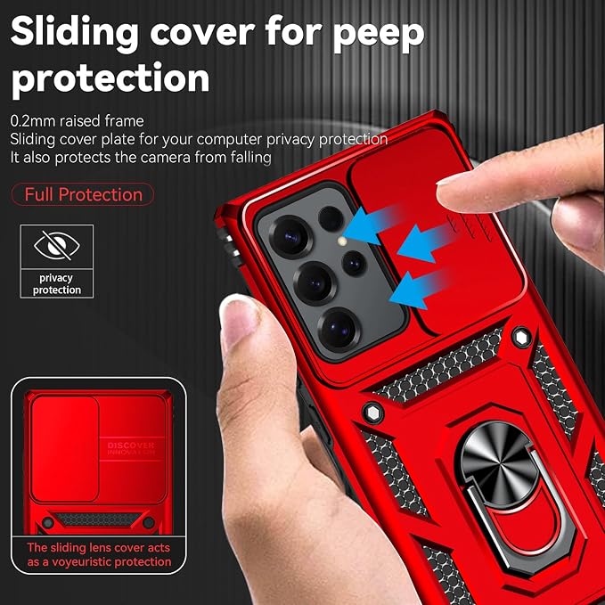 HNHYGETE for Samsung Galaxy S25 Ultra Case with Screen Protector: [Military Grade 20ft. Drop Tested] Slide Camera Cover Ring Shockproof Protective Phone Case for - Galaxy S25 Ultra (Red) - Image 4