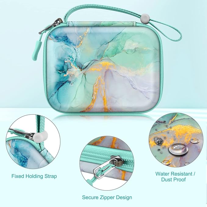 FINTIE Protective Case for Canon Ivy 2 Mini, CLIQ2 & CLIQ+2 Photo Printer | Shockproof Hard Shell Carrying Case, With Wrist Strap, Pocket Camera Storage, Charger Cable Organizer, Emerald Marble - Image 3
