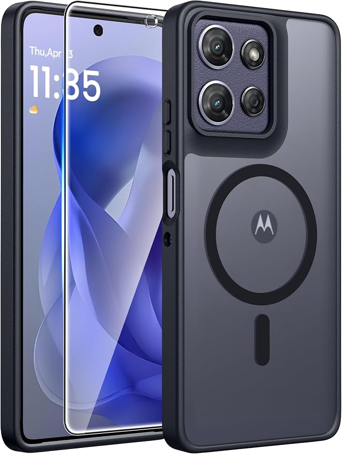 FNTCASE for Motorola Moto G Power 2026/2025 Case, Screen Protector, Black | Translucent Matte Magnetic Back, 14FT Military Grade Drop Protection, Shockproof Protective Phone Cover by FNTCASE