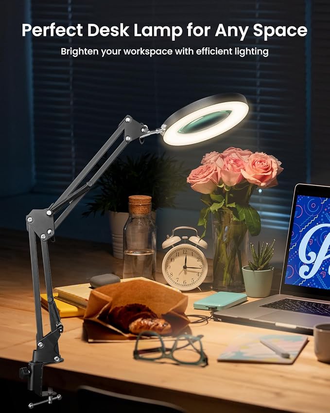 UBeesize 10X Magnifying Glass with Ring Light and Clamp for Desk | 10X Magnification | 3 Color Modes | Dimmable Brightness | Suitable for reading, crafts, sewing, and repair - Image 5