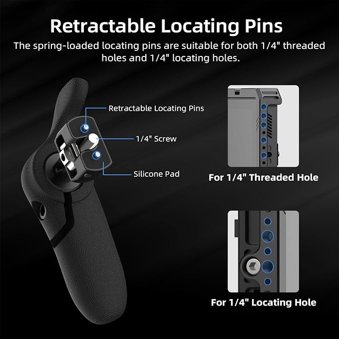 Nitze Side Handle Kit with 1/4" Screw and Retractable Locating Pins- PA32D | 360° Adjustable, Left and Right Side Handles, For Smartphone / iPad / Monitor / Camera Cages - Image 4
