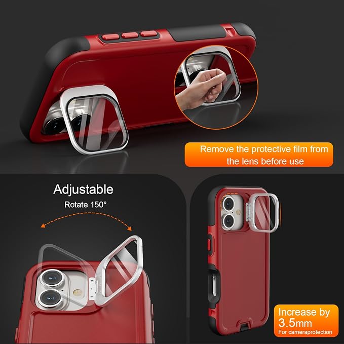 Follaroma Magnetic for iPhone 17 Case with Camera Cover Stand, Red, 6.3" | Built-in Glass Camera Cover Stand,Compatible with MagSafe,Heavy Duty Shockproof Protective,Military-Grade Anti-DropDual Case - Image 2