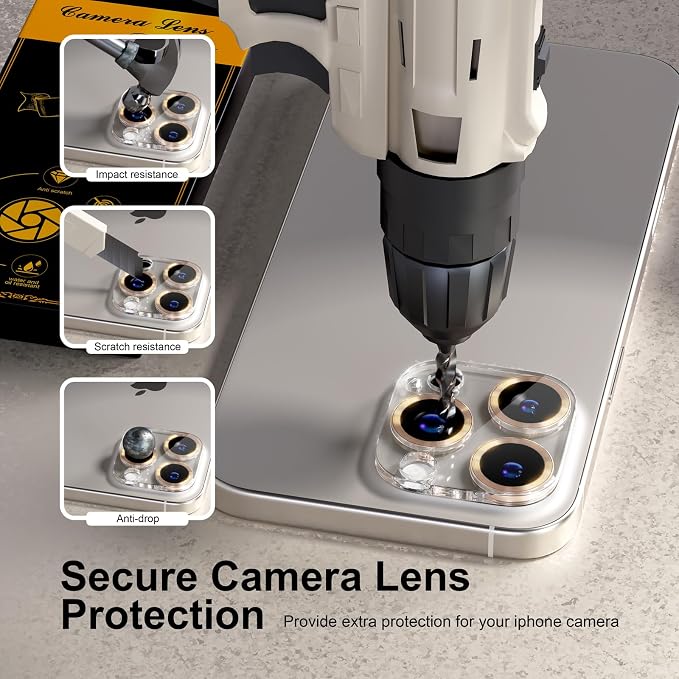 for 6 Pack iPhone 15 Pro/iPhone 15 Pro Max Camera Lens Protector [Drop Protection] [Case Friendly] [Easy Installation] 9H Tempered Glass Camera Screen Protector Cover, CD Gold - Image 4