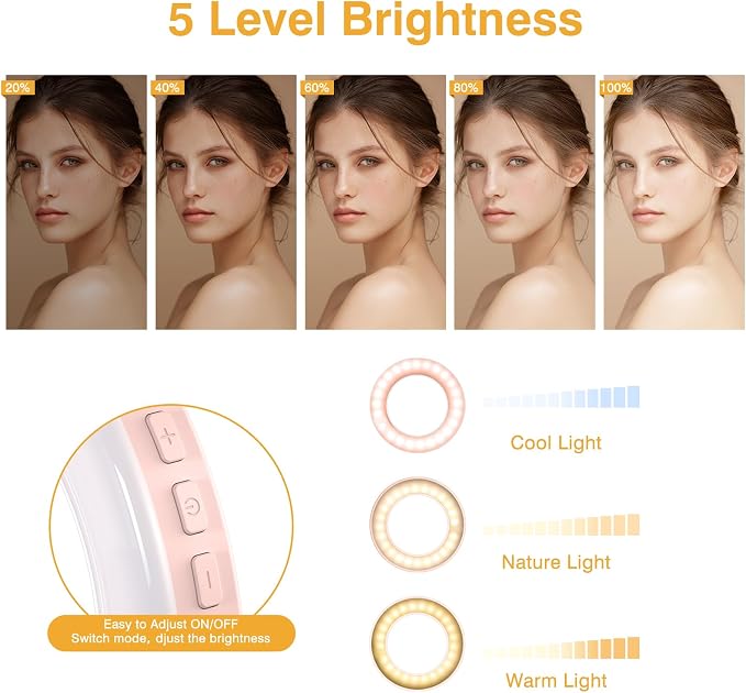 Clip on Ring Light, Kimwood Rechargeable 60 LED Selfie Ring Light for Phone, Laptop, Tablet (3 Models, 5 Level Brightness) - Image 4