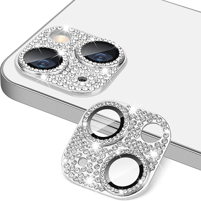 for iPhone 13 & iPhone 13 Mini Camera Lens Protector, Bling 3D Rhinestone Sparkle Diamond 9H Tempered Glass Camera Cover Anti Scratch Shockproof Lens Screen Full Protective Cover by Hsefo