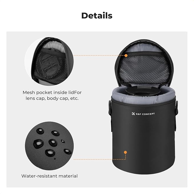 K&F CONCEPT Camera Lens Case, 3-Way Carry Bag for Lens with Air Blower | For Lens Below 3.3" x 5.7" (D x H), 10mm Padding, Shockproof, Waterproof Zipper, Fits Canon Nikon Sony Olympus Fuji - Image 5