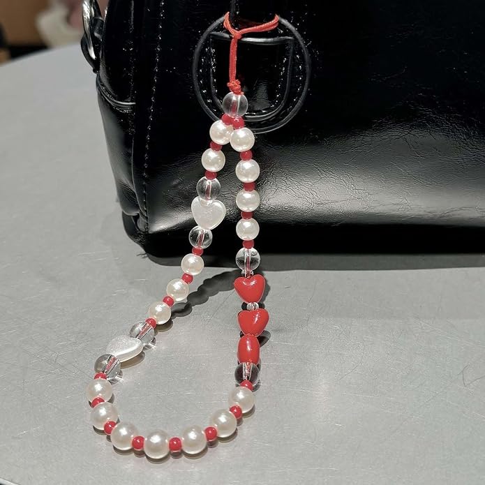 Beaded Phone Charm Lanyard Strap Girly Style Fixed Beads Pearl Lanyards - Image 5