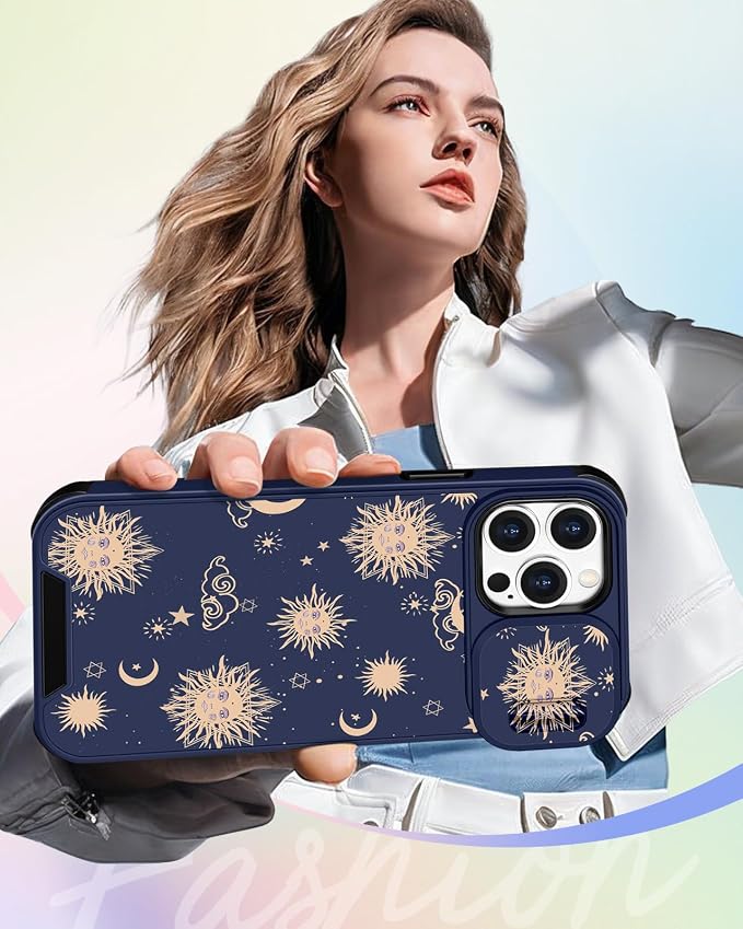 Buleens for iPhone 15 Pro Case 6.1 Inch - with Ring Stand & Camera Cover Aesthetic Cute Designed for Women Girls Sun Moon Stars for Phone Case for iPhone 15 Pro Compatible with Magsafe - Image 6