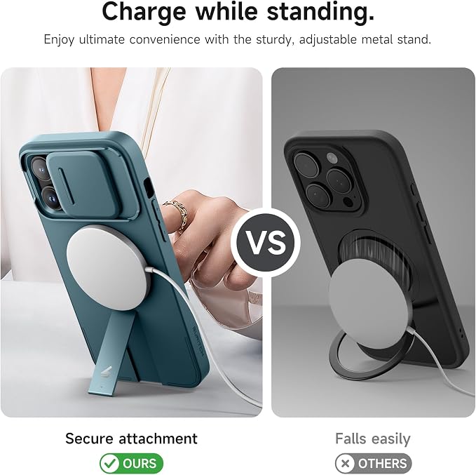 SURITCH for iPhone 14 Pro Max Case with Magnetic Camera Slide Cover and Adjustable Kickstand, Compatible with MagSafe, Shockproof Bumper Case Slim Protective Cover 6.7 Inch, Lake Green - Image 5