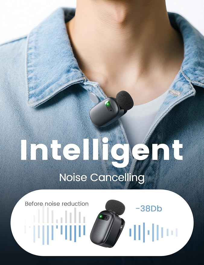 Wireless Mini Lavalier Microphone for iPhone & Android, Dual Clip-On Mics with 30H Charging Case, Intelligent Noise Cancellation, Tiny Portable Mic for Vlogging, TikTok, Live Stream, Teaching Meetings - Image 4