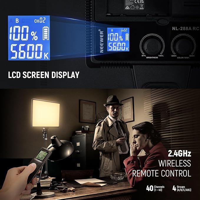 NEEWER 18" LED Video Light Panel Key Lighting Kit with Remote, 2 Pack, 45W | Dimmable Bi Color, Tripod Stand, 3200K-5600K, Soft Light, CRI97+ 4800Lux for Game Streaming Studio Photography Recording - Image 3