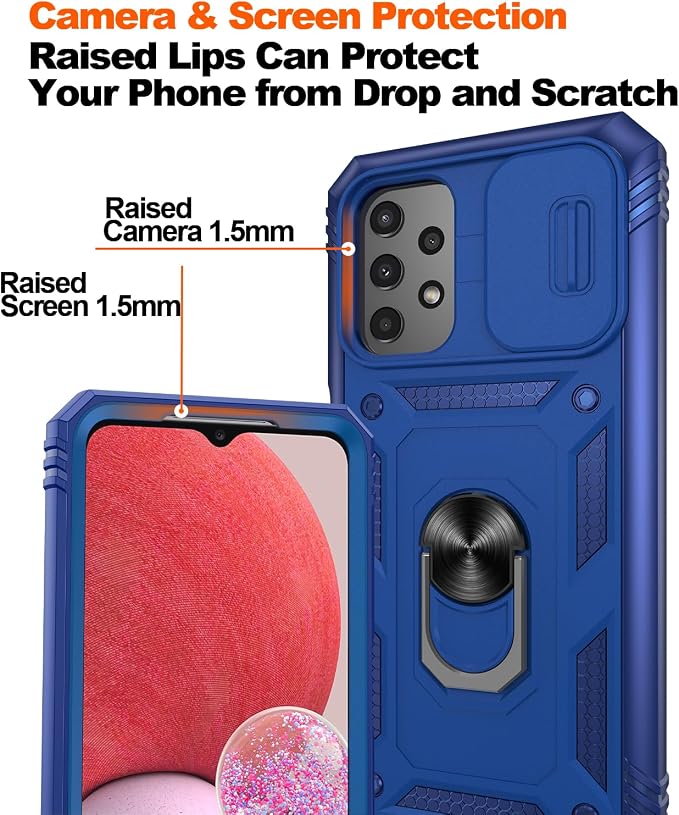 Fit for Samsung Galaxy A25 5G Phone Case with 2PCS Screen Protector, Build in 360° Rotating Ring Kickstand, Military Grade Protective Case for Samsung A25 Case Phone, Blue - Image 5