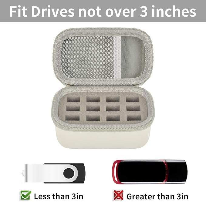 Comecase 12-Slot USB Flash Drive Case with Carabiner and SD Card Pocket | Hard Shell and Removable Foam Cushion Drives Against Drops for Work, School and Travel, White, Small, Case Only - Image 2