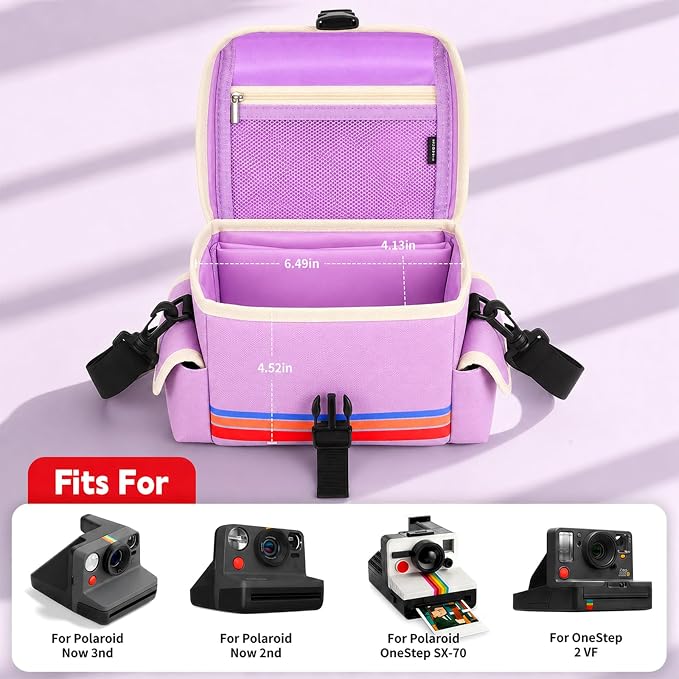 Camera Case Compatible with Polaroid Now, Now+ & OneStep+, Crossbody Bag | Custom-Fit Camera Case for Polaroid Now 2nd/3rd Gen, With A Shoulder Strap And Organized Accessory Storage - Purple - Image 2
