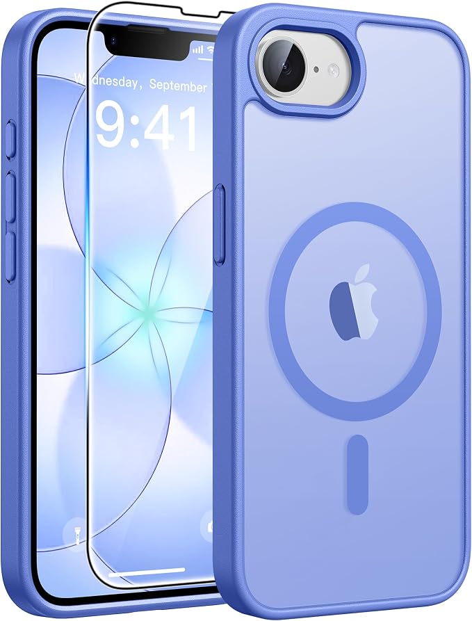 FNTCASE for iPhone 17e/ iPhone 16e Case, Fit for Magsafe, Screen Protector | Translucent Matte Magnetic Back, 14FT Military Grade Drop Protection, Shockproof Protective Phone Cover, Ultramarine by FNTCASE