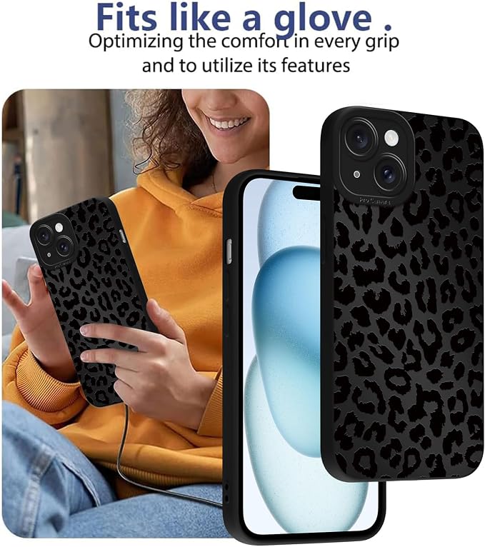 Cute Black Cheetah Print Phone Case for iPhone 15 6.1" | Aesthetic Leopard Pattern Design Cover Full Camera Lens Protective Shockproof Soft Slim TPU Funda for Men Women Girls - Image 7