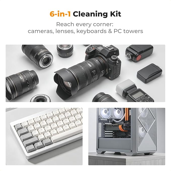 K&F CONCEPT 6-in-1 Keyboard Cleaning Brush Kit for Camera, Lens, PC,Black | Soft Bristles, Easy to Clean, Includes 4 Brush Sizes for Precise, Scratch-Safe Cleaning of Various Devices,MK11 - Image 2