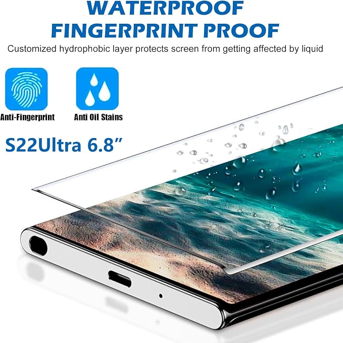 [2+2 Pack] Galaxy S22 Ultra Screen Protector, 9H Tempered Glass, Ultrasonic Fingerprint Support, 3D Curved, HD Clear Scratch Resistant for Samsung Galaxy S22 Ultra 5G Glass Screen Protector - Image 5