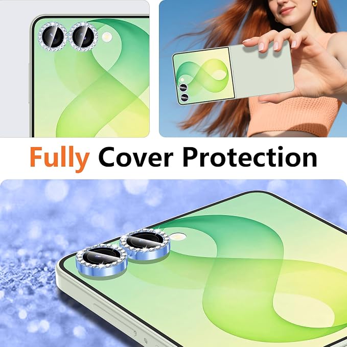 for Samsung Galaxy Z Flip 8 Camera Lens Protector, Individual Metal Ring Tempered Glass Lens Cover, [Strong Adsorption] Scratch Resistant Ultra-Thin HD Clear Lens Cover, 1 Set-Blue Diamond - Image 8