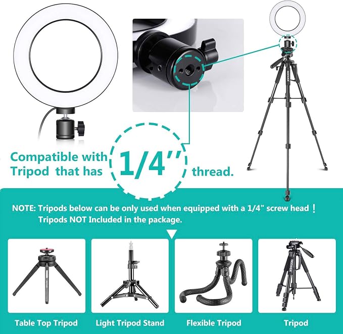 Ring Light OEBLD Dimmable with 3 Light Modes & 10 Brightness Level 360° Rotae LED Ring Fill Lights for Phone Live Stream Makeup YouTube Video Shooting (B(only 10'' Ring Light)) - Image 5