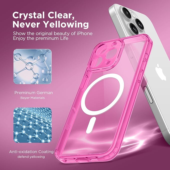 CAPRARO for iPhone 16 Pro Case, Compatible with MagSafe | Upgraded [Full Camera Protection] Protective Translucent Matte Women Girl Magnetic Phone Case Cover, Clear Neon - Image 5