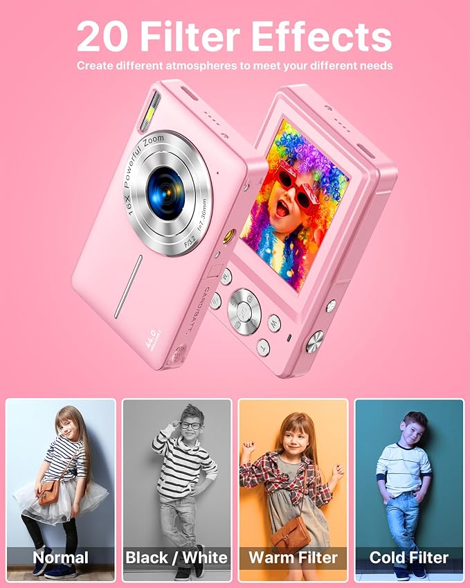 Digital Camera, Latest FHD 1080P Digital Camera for Teens with SD Card Anti Shake Point and Shoot Cameras Portable 16X Zoom Compact Small Cameras for Kids Boys Girls Seniors with Wrist Strap - Image 4