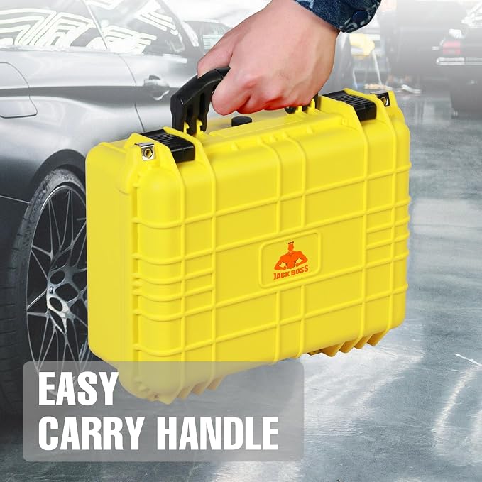 Jack Boss Waterproof Hard Camera Case with Pre-cut Foam,Yellow | Portable Protective Hard Shell Case With Updated Plastic Material,Fit Drones,Camera,Equipments,16x12.8x6.8 Inch - Image 7