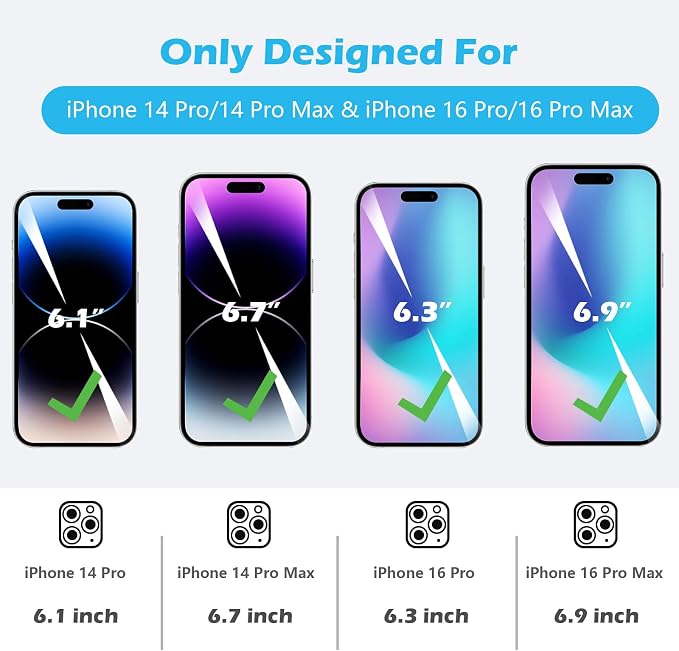 imluckies [3 Pack Camera Lens Protector for iPhone 14 Pro / 16 Pro & iPhone 14 Pro Max / 16 Pro Max, 9H Tempered Glass Film with Anti-Flash Ring, HD Clear, Scratch Resistant, Case Friendly - Image 4
