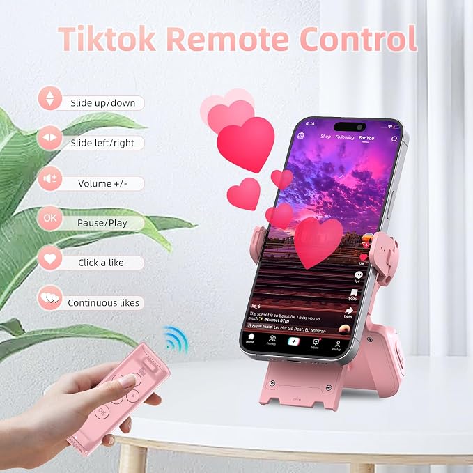MILOUZ Remote Control Scrolling for Tiktok with Phone Stand,Page Turner for Kindle App E-Book,Bluetooth Camera Shutter Remote for iPhone, Android,iOS,iPad,Tablet - Image 2