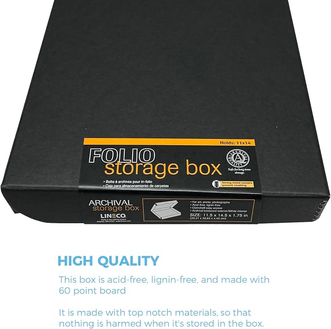 Lineco Clamshell Archival Storage Box, 11x14x1.75 Inch, Black | Acid-Free with Metal Edge Boxboard, Organize and Store Photos Documents Cards Negatives Magazine Prints Family Records DIY - Image 5