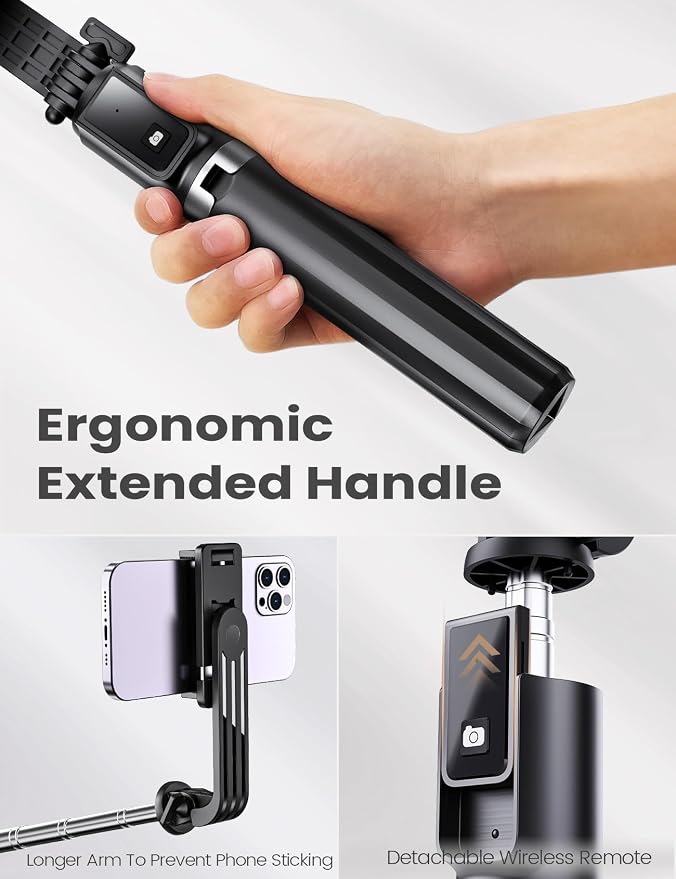 ANXRE Extendable Selfie Stick with Wireless Detachable Remote | Compact & Portable for Travel, 41.7" Selfie Stick Compatible with iPhone Samsung Android Smartphones - Image 3