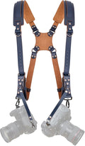 Padwa Lifestyle Dual Camera Harness Strap for Two-Cameras - Dual Shoulder Full Grain Leather Harness,Multi Double Camera Gear for DSLR/SLR Strap,Double Camera Harness for Photographers,Blue by PadwaLifestyleCameraStrap