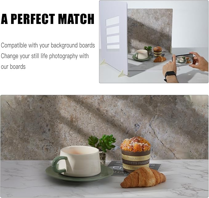 BEIYANG 4PCS 16x16 Inch Backdrop Boards and 1PCS 15x19 Inch Window Shadow Pane, Perfect Backdrop Kit for Small Product Such as Food Drink Make-up Flower, Durable Waterproof - Image 5