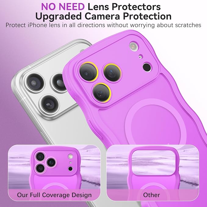 BENTOBEN Magnetic for iPhone 17 Pro Case, Cute Wavy Full Camera Protection [Compatible with MagSafe] Matte Anti-Slip Bumper Women Girls Boys Protective Cover for 17 Pro 6.3", Berry Purple - Image 8