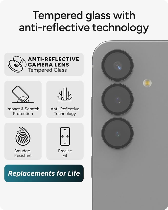 ZAGG Glass Elite Anti-Reflective Samsung Galaxy S25 FE Camera Lens Protector - Tempered Glass, Scratch-Resistant, Crystal Clear Photos, Easy Install, Smudge-Free, Eco-Friendly - Image 2