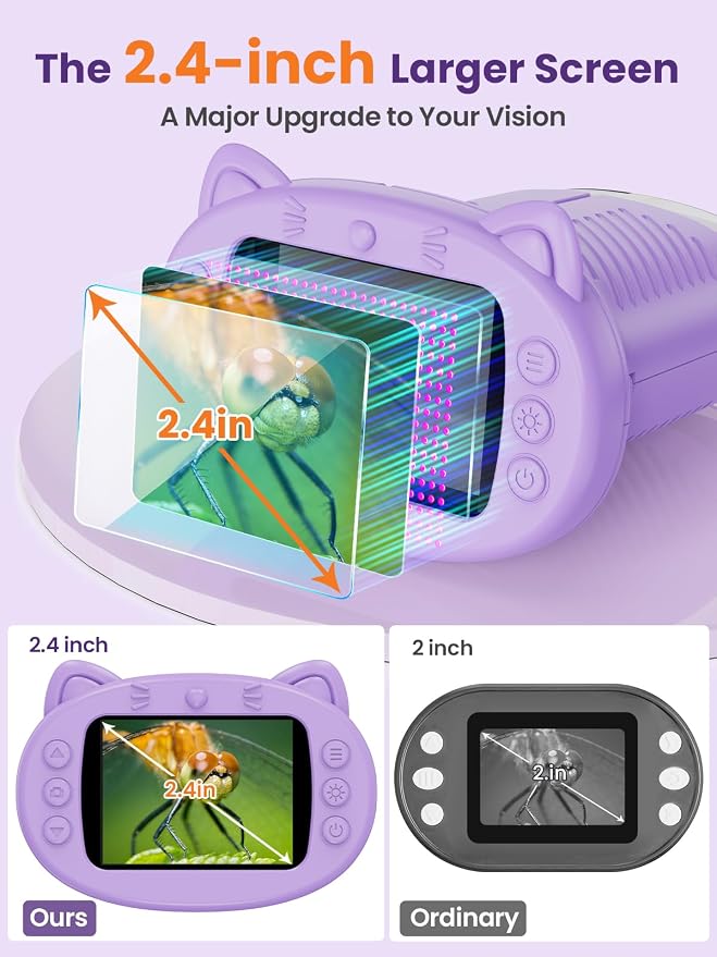 Microscope for Kids, 2.4 Inch Digital Microscope with 1000X Magnification, Handheld Camera Mini Pocket Magnifying Glass, Educational Birthday Gifts Toys for Ages 3+, Purple - Image 3