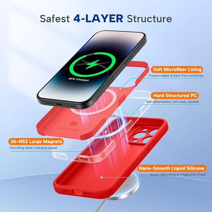 Miracase Silicone & Magnetic for iPhone 14 Pro Case, Red | Compatible with MagSafe, Soft Microfiber Lining, Premium Silicone Cover Shockproof Drop Protection Phone Case for 14 Pro - Image 3