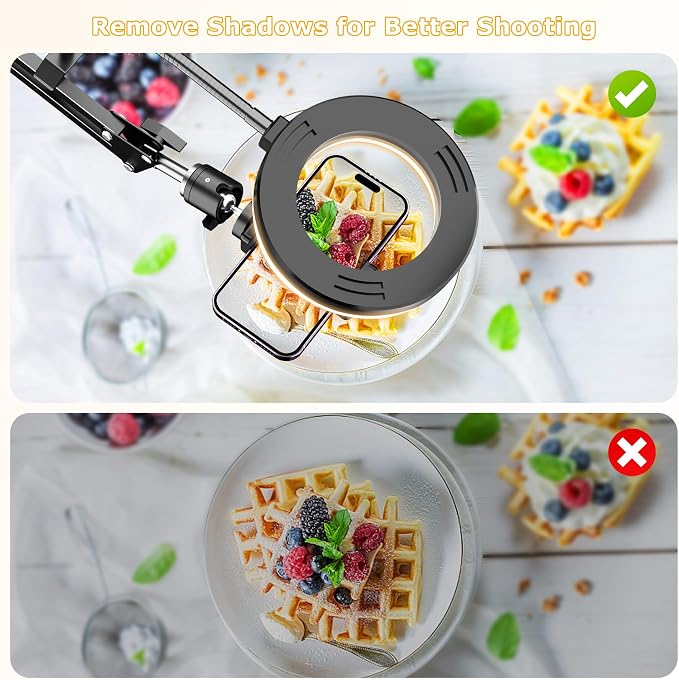 Overhead Camera Mount with Ring Light, Flexible Articulating Phone Arm Stand Compatible with iPhone, Logitech Webcam, Desk Tripod for YouTube Live Stream Cooking Nail Video Recording - Image 4